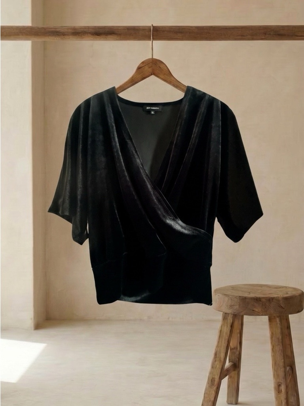 NEW 525 America Black Velvet Wrap-Front Blouse NWT